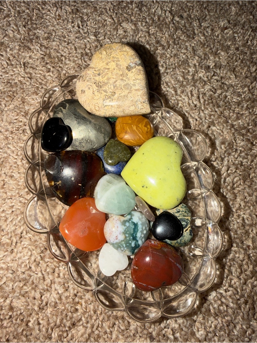 Heart Gemstone Accent Bowl - Multicolor Decorative Hearts